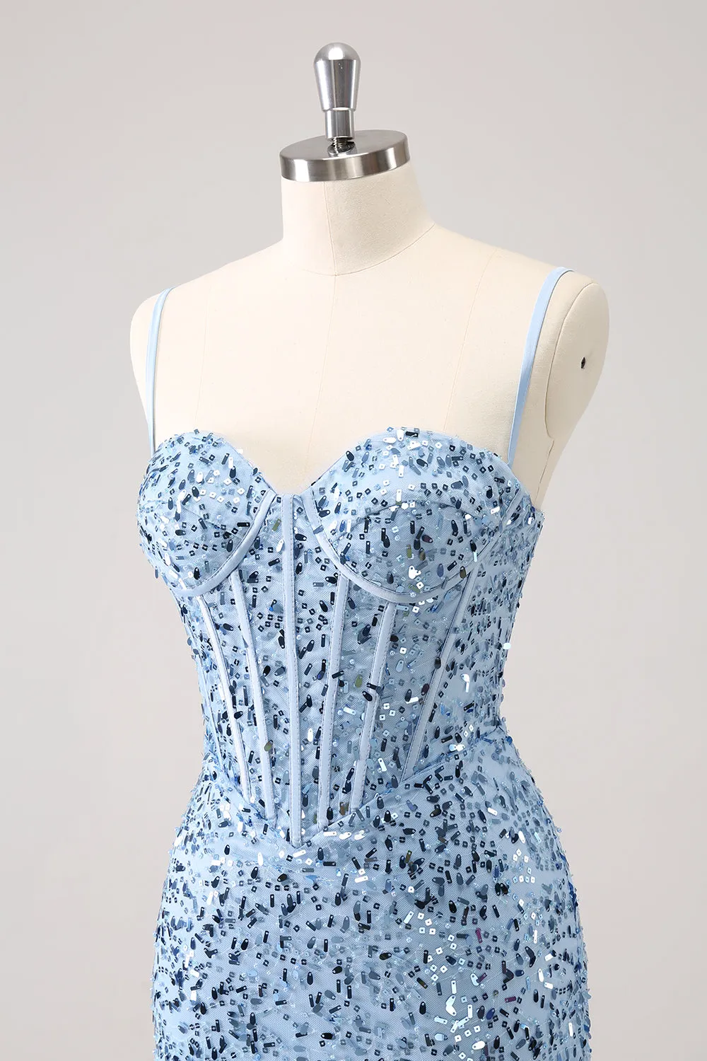 Sparkly Blue Tight Sequins Spaghetti Straps Homecoming Dress sold by Zapaka product image thumbnail 5