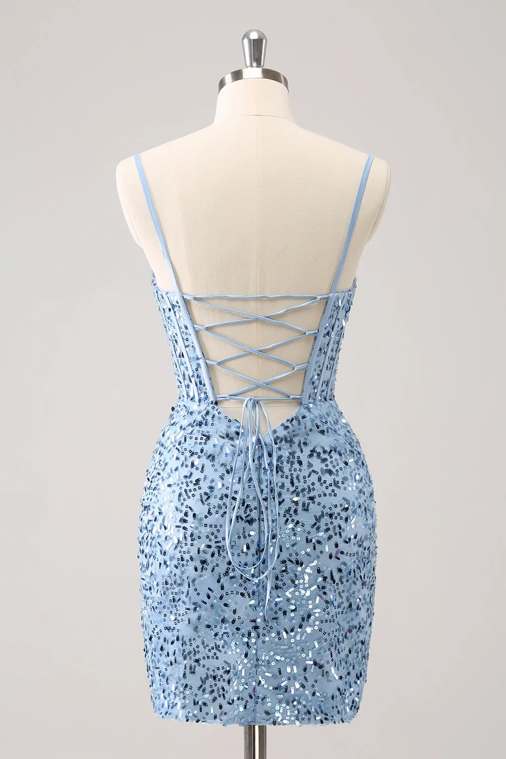 Sparkly Blue Tight Sequins Spaghetti Straps Homecoming Dress sold by Zapaka product image thumbnail 2