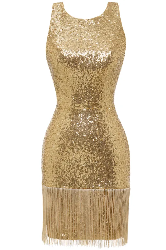 Bodycon Golden Sequins Cocktail Dress Open Back sold by Zapaka