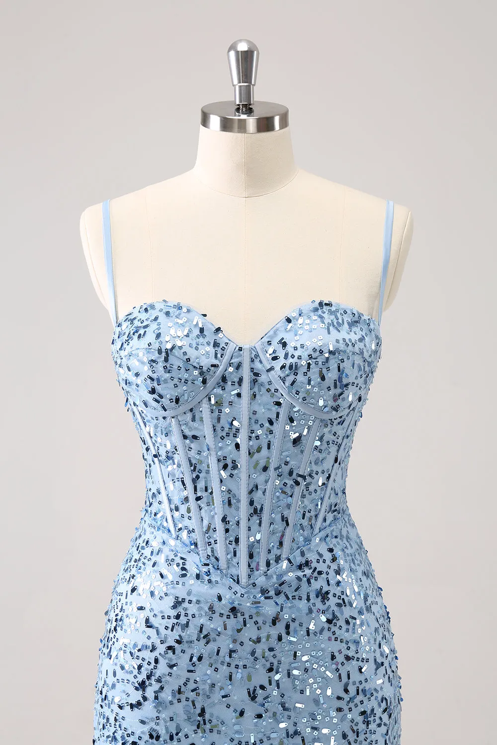 Sparkly Blue Tight Sequins Spaghetti Straps Homecoming Dress sold by Zapaka product image thumbnail 3