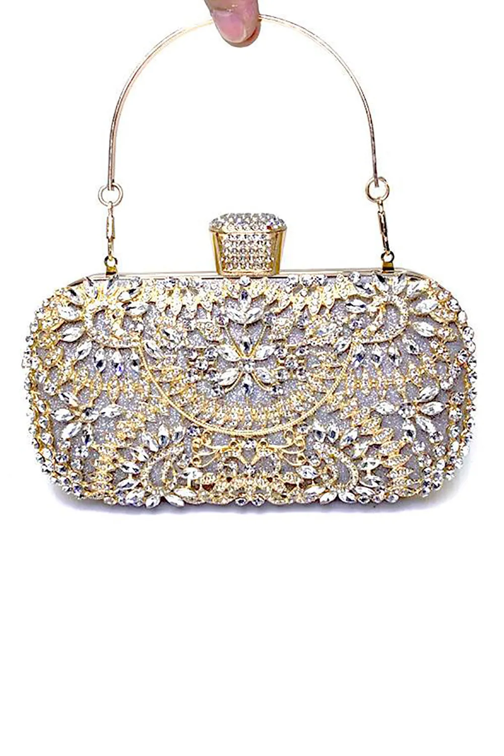 Elegant Filigree Rhinestone Bridal Clutch Luxury Wedding Purse with Detachable Chain sold by Zapaka product image thumbnail 3