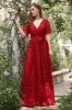 A Line V Neck Red Long Bridesmaid Dress with Embroidery sold by Zapaka