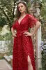 A Line V Neck Red Long Bridesmaid Dress with Embroidery sold by Zapaka