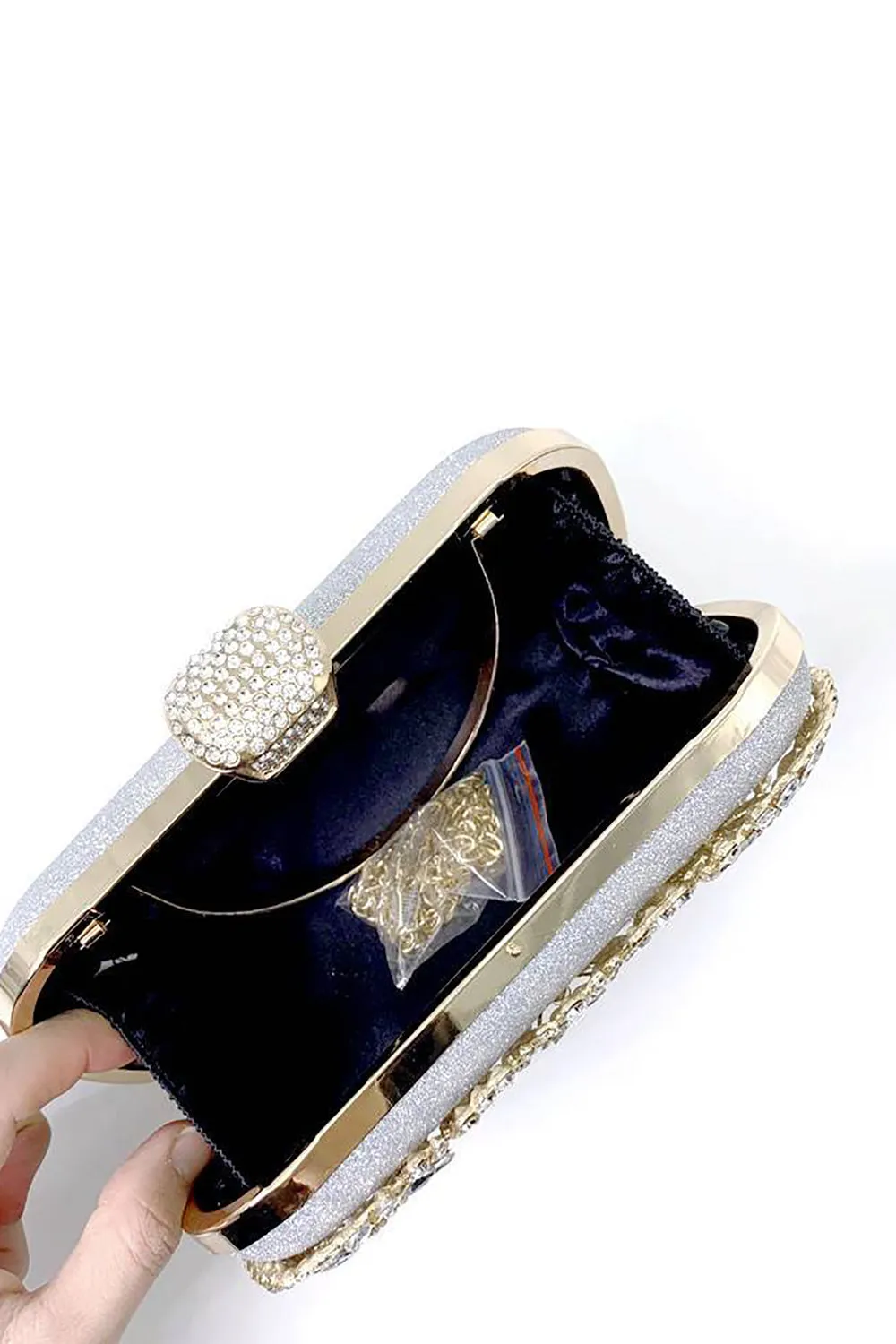 Elegant Filigree Rhinestone Bridal Clutch Luxury Wedding Purse with Detachable Chain sold by Zapaka product image thumbnail 4