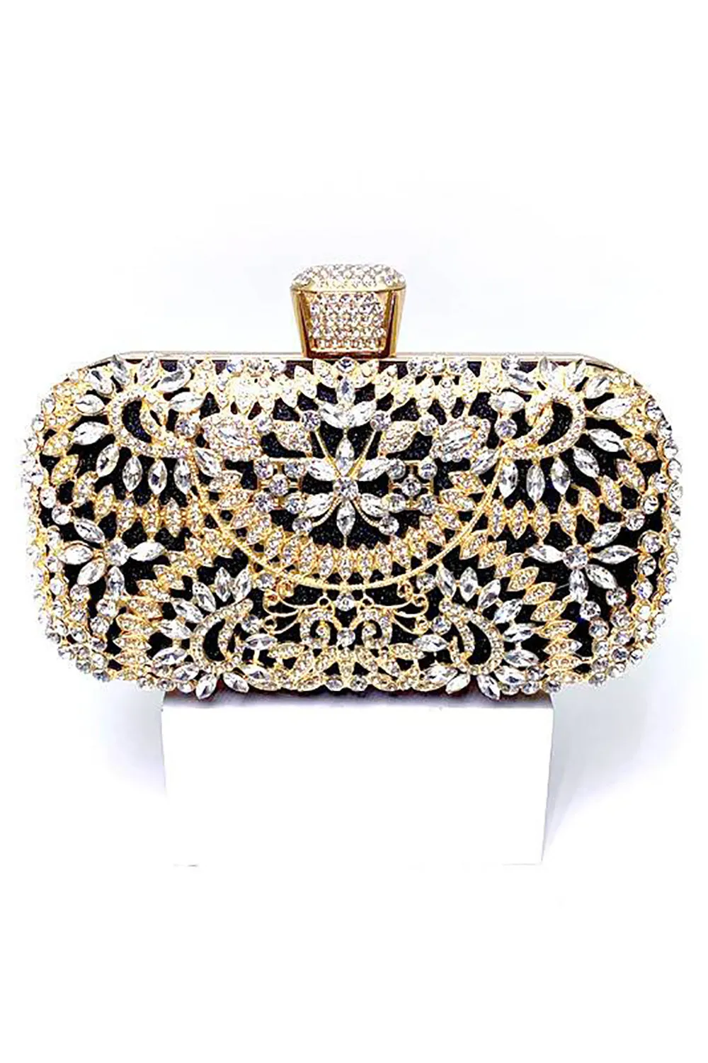 Elegant Filigree Rhinestone Bridal Clutch Luxury Wedding Purse with Detachable Chain sold by Zapaka