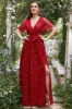 A Line V Neck Red Long Bridesmaid Dress with Embroidery sold by Zapaka