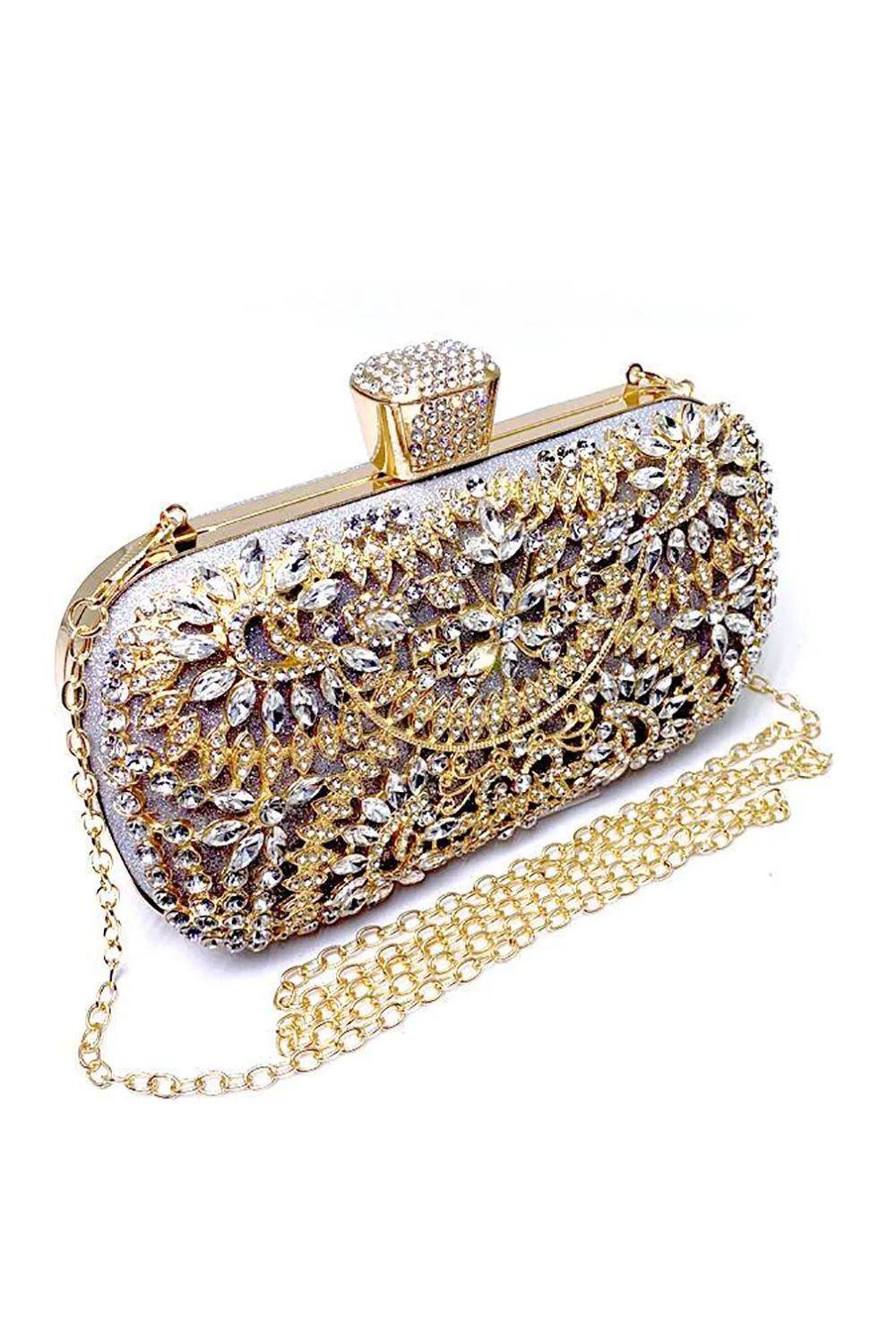 Elegant Filigree Rhinestone Bridal Clutch Luxury Wedding Purse with Detachable Chain sold by Zapaka product image thumbnail 5