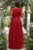 A Line V Neck Red Long Bridesmaid Dress with Embroidery sold by Zapaka