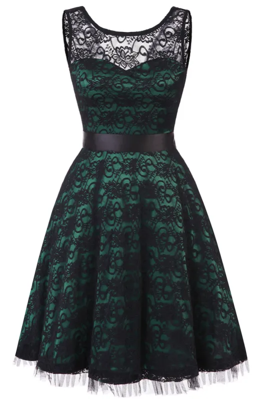 Vintage Elegant Dark Green Lace Dress sold by Zapaka