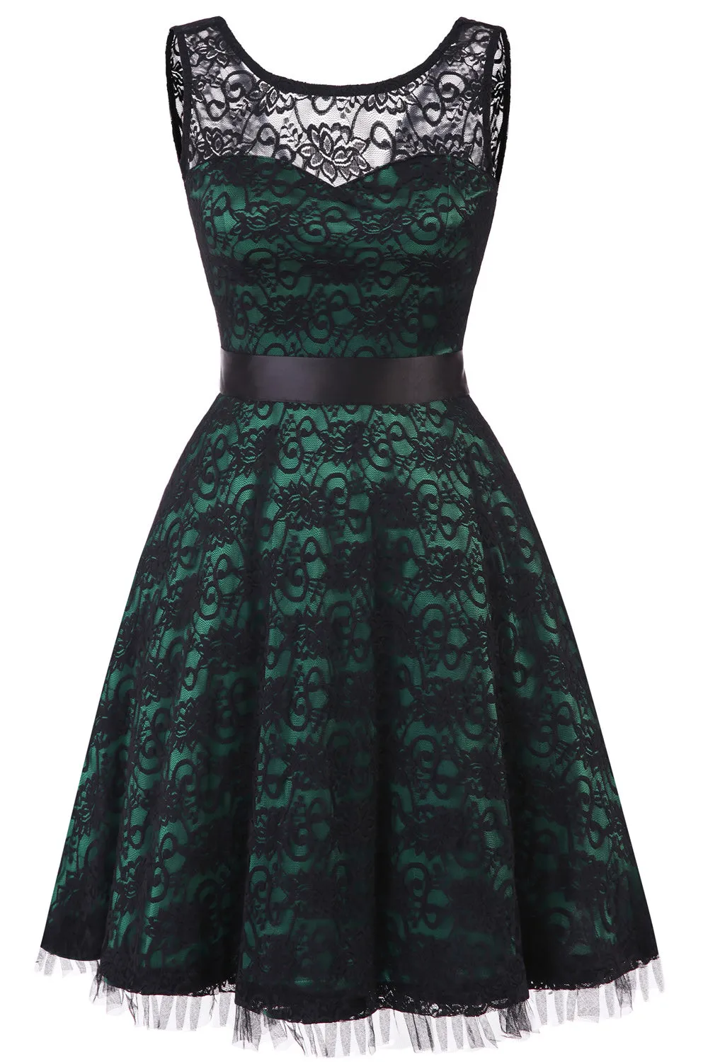 Vintage Elegant Dark Green Lace Dress sold by Zapaka