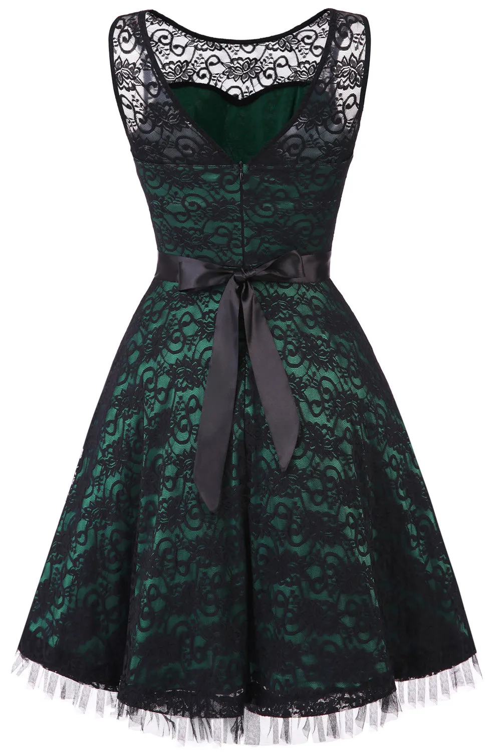 Vintage Elegant Dark Green Lace Dress sold by Zapaka product image thumbnail 2