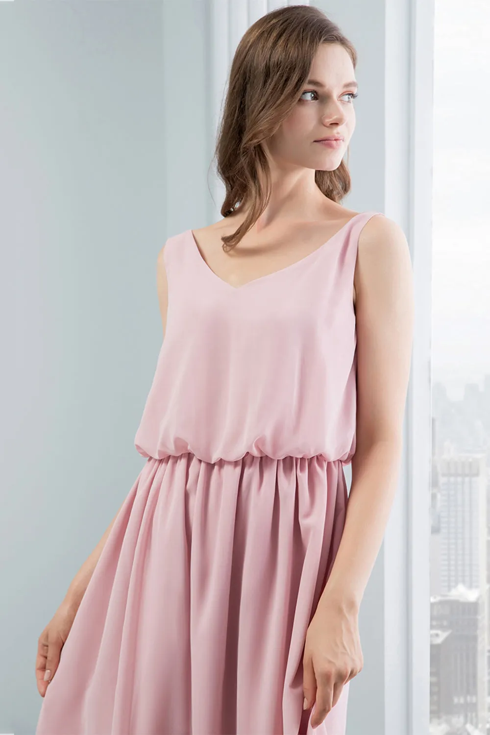 V Neck Blush Bridesmaid Dress with Split Front sold by Zapaka product image thumbnail 4
