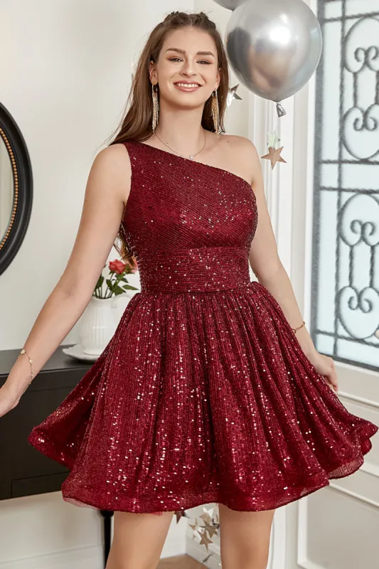 One Shoulder Sequin A-line Short Prom Dress sold by Zapaka
