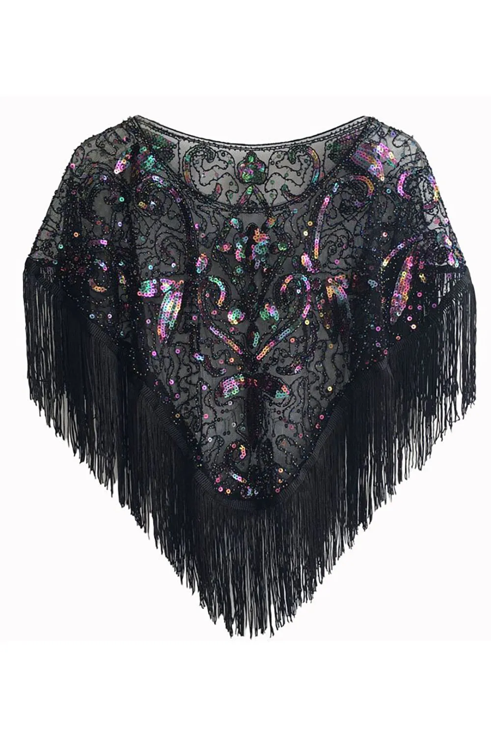 Sequined Black Golden 1920s Cape With Fringes sold by Zapaka product image thumbnail 3