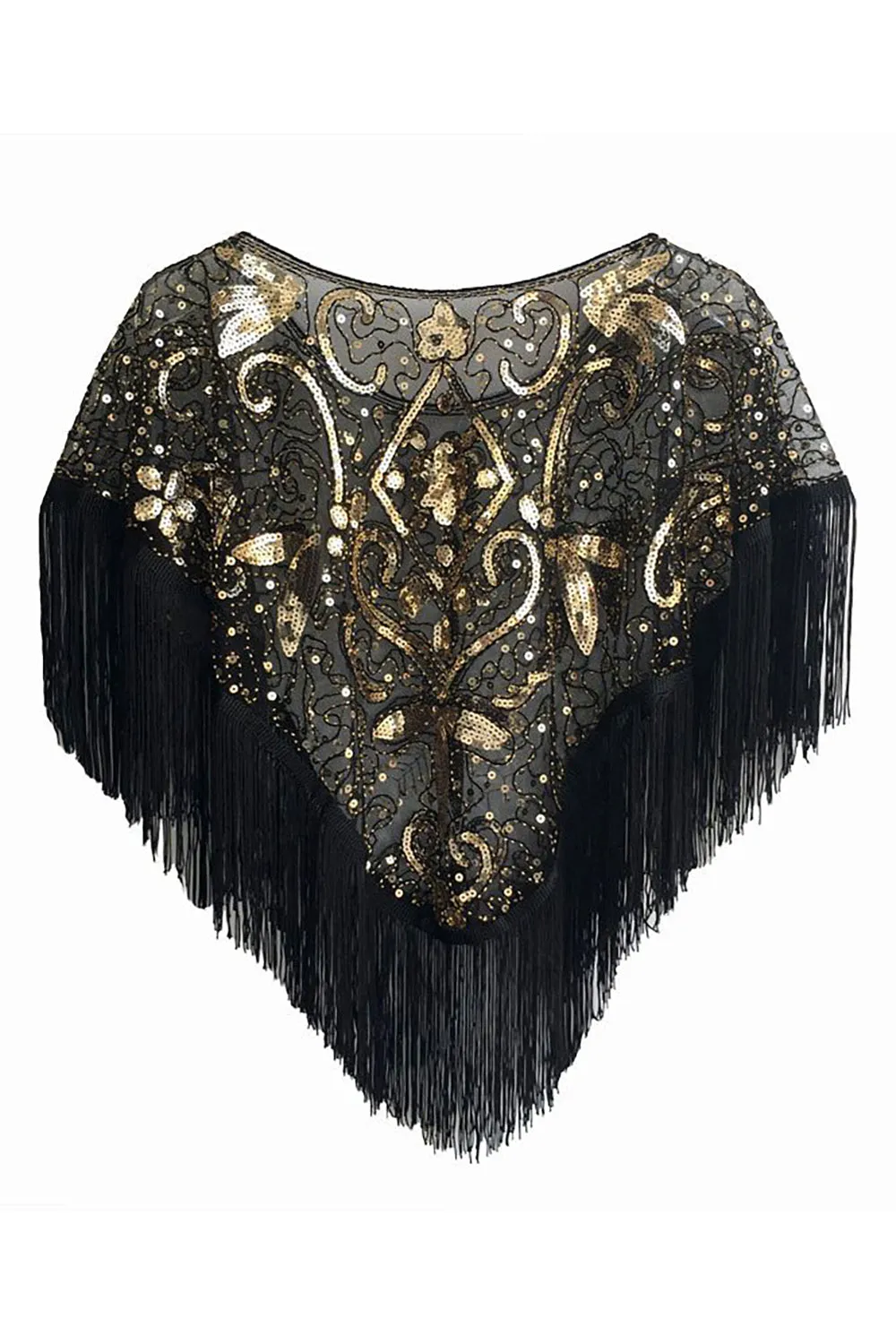 Sequined Black Golden 1920s Cape With Fringes sold by Zapaka product image thumbnail 2