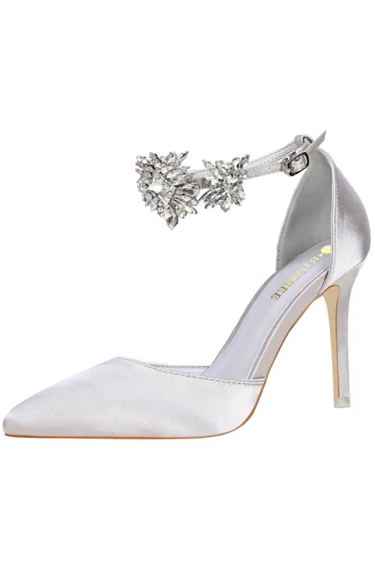Silver Ankle Strap Prom Heels with Crystals sold by Zapaka