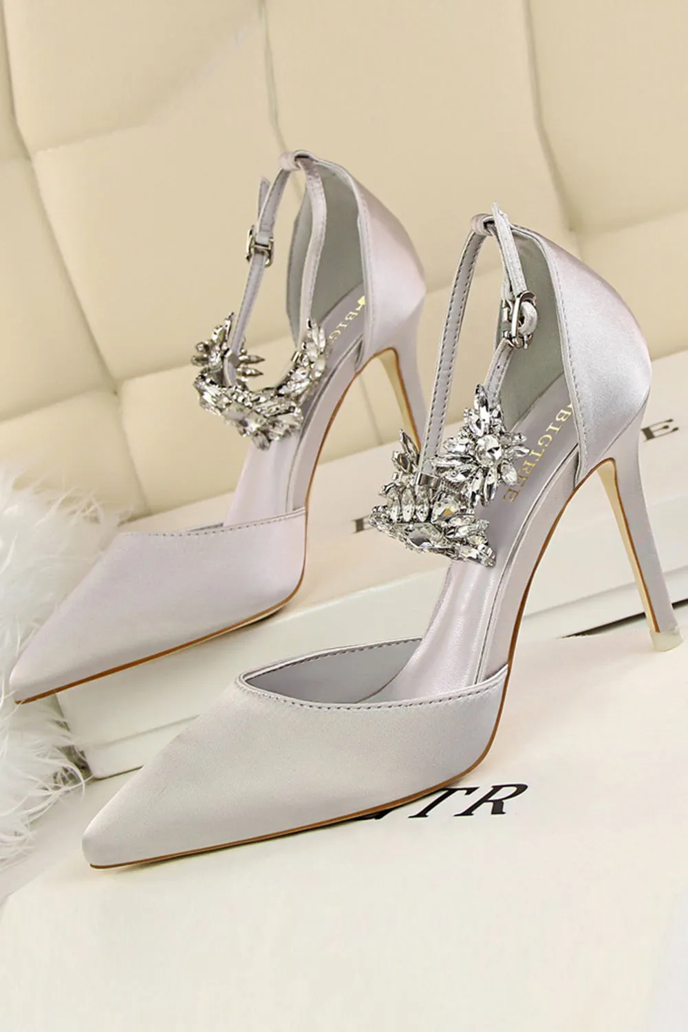 Silver Ankle Strap Prom Heels with Crystals sold by Zapaka product image thumbnail 2