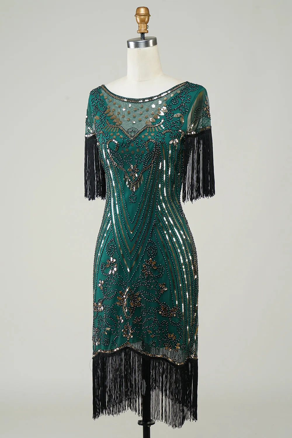 Dark Green Sequins 1920s Flapper Dress with Fringes sold by Zapaka product image thumbnail 3