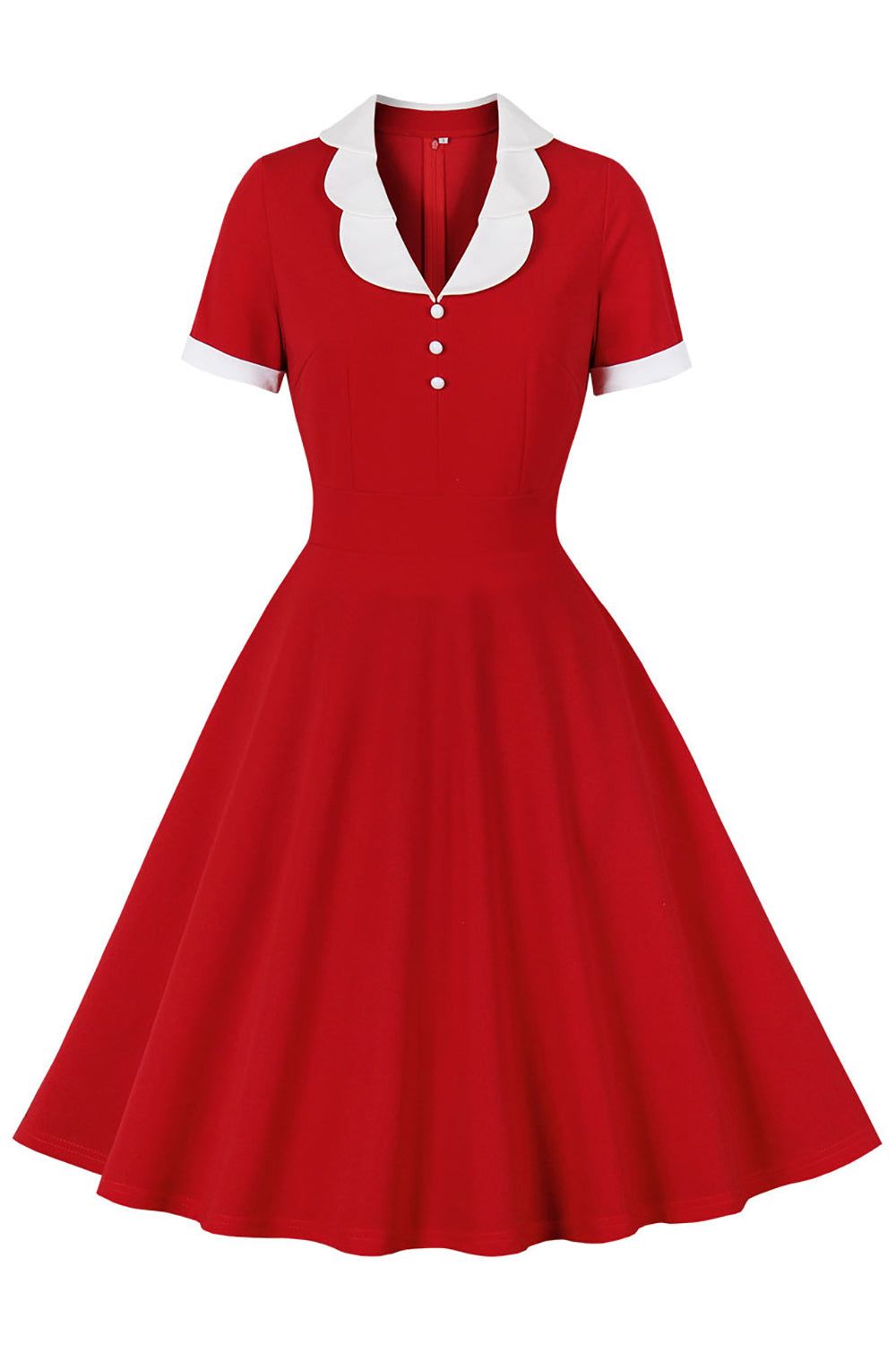 Red Lapel Neck 1950s Swing Dress sold by Zapaka