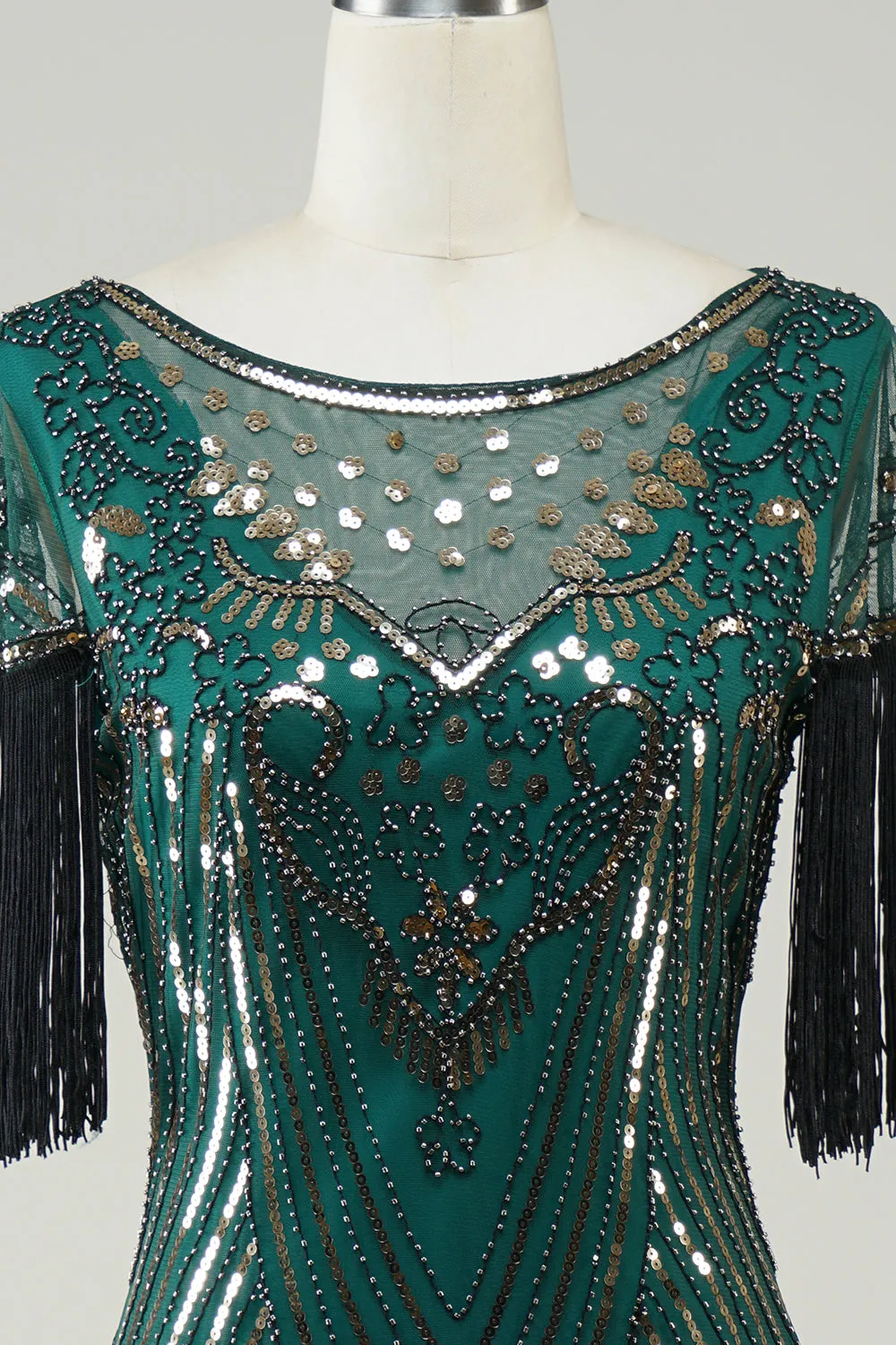 Dark Green Sequins 1920s Flapper Dress with Fringes sold by Zapaka product image thumbnail 4