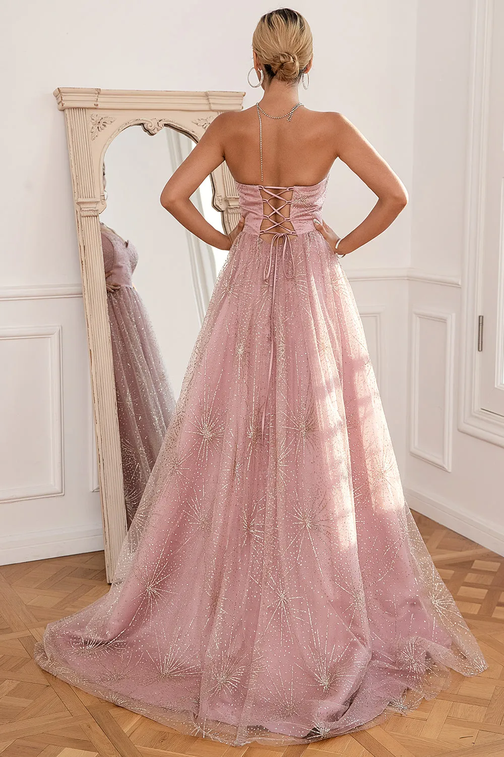 Glitter Blush Long Prom Dress with Slit sold by Zapaka product image thumbnail 2