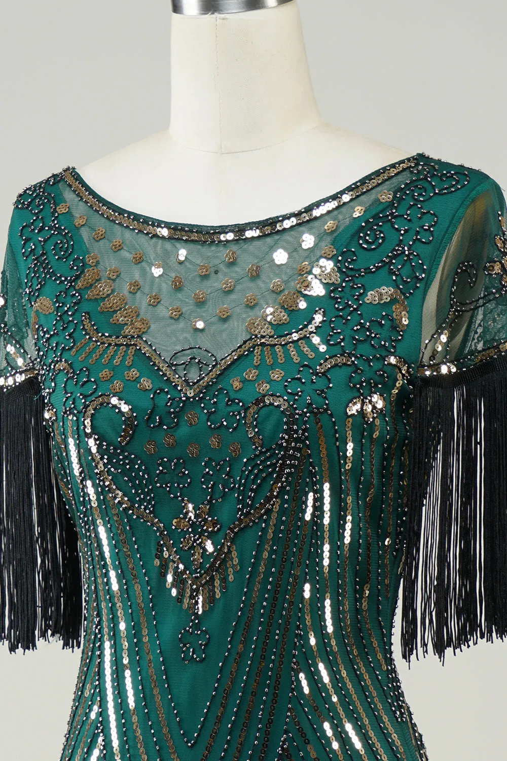 Dark Green Sequins 1920s Flapper Dress with Fringes sold by Zapaka product image thumbnail 5