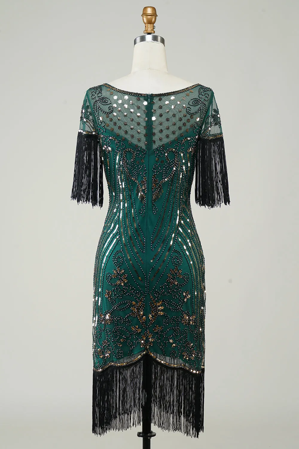 Dark Green Sequins 1920s Flapper Dress with Fringes sold by Zapaka product image thumbnail 2
