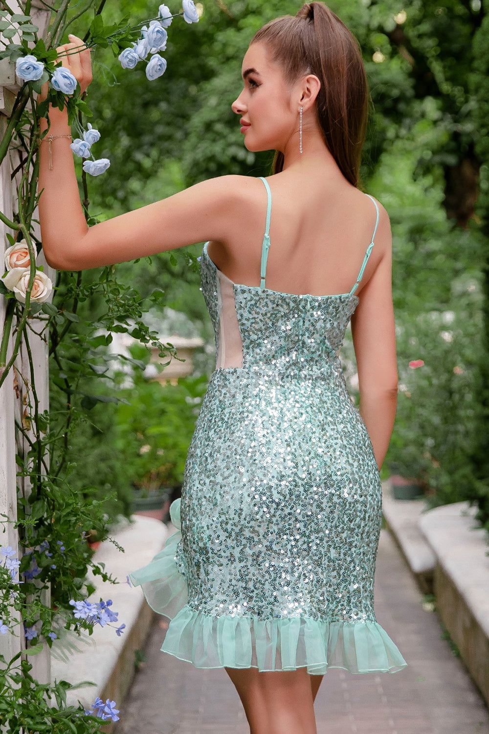 Spaghetti Straps Green Sequins Short Homecoming Dress sold by Zapaka product image thumbnail 2