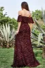 A Line Off the Shoulder Burgundy Long Prom Dress with Belt sold by Zapaka