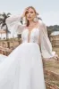 Long Sleeves Open Back Ivory A Line Wedding Dress with Appliques sold by Zapaka