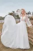 Long Sleeves Open Back Ivory A Line Wedding Dress with Appliques sold by Zapaka