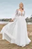 Long Sleeves Open Back Ivory A Line Wedding Dress with Appliques sold by Zapaka