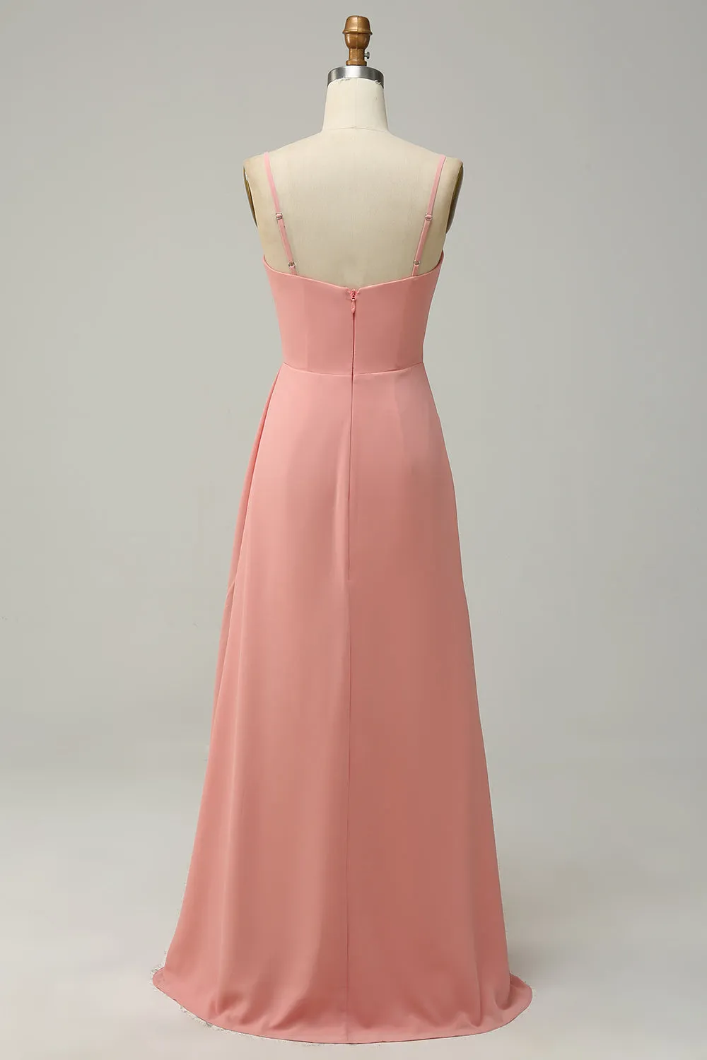A Line Spaghetti Straps Blush Long Bridesmaid Dress with Split Front sold by Zapaka product image thumbnail 4