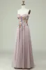 Strapless A Line Prom Dress with 3D Flowers sold by Zapaka