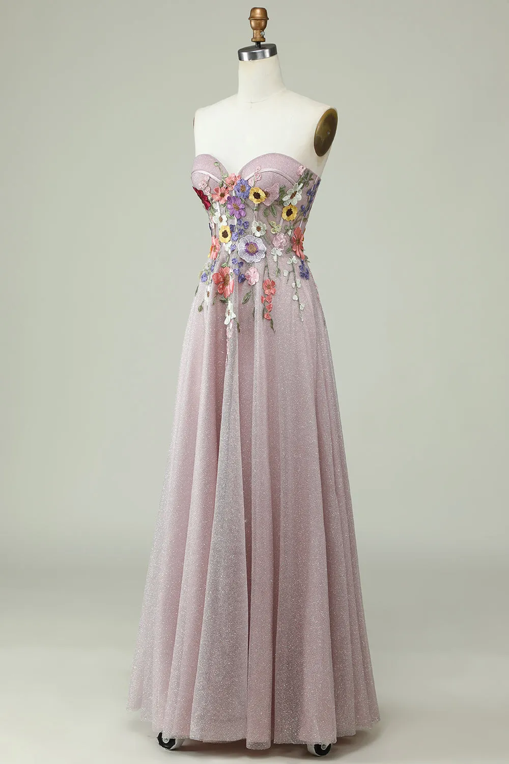 Strapless A Line Prom Dress with 3D Flowers sold by Zapaka product image thumbnail 3