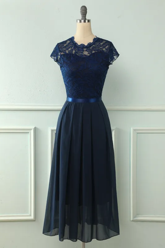 Navy Midi Lace Wedding Party Dress sold by Zapaka