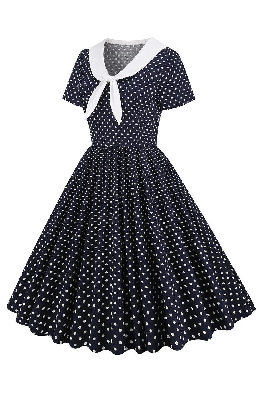 Black and White Polka Dots Vintage 1950s Dress with Bowknot sold by Zapaka product image thumbnail 3