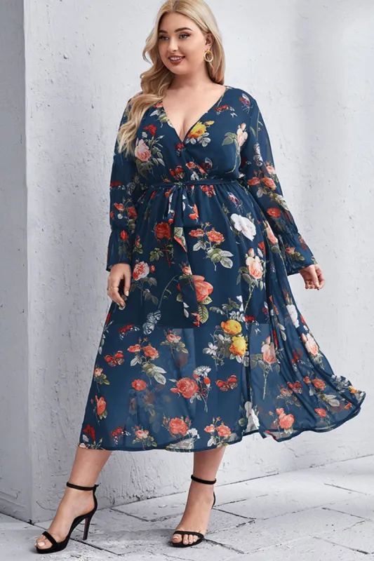 Grey Blue Plus Size Floral Summer Dress sold by Zapaka