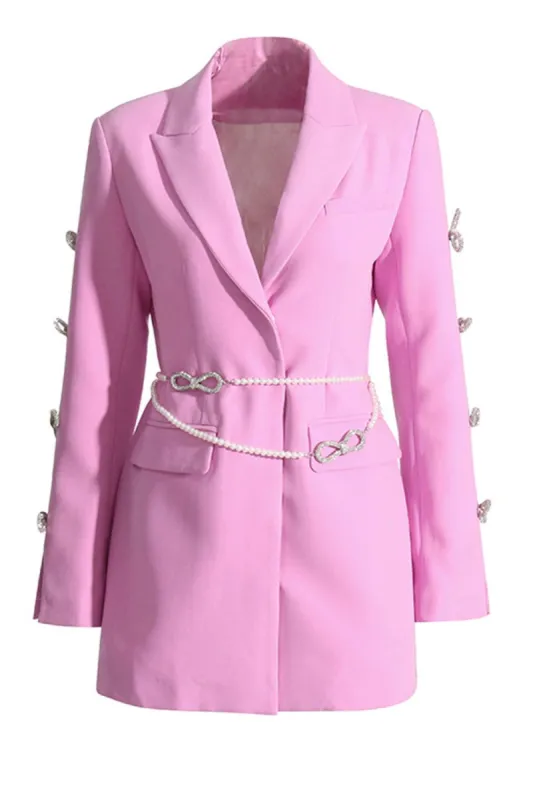 Pink Peak Lapel Chain Women Blazer with Beading sold by Zapaka
