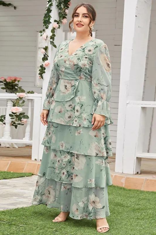 Plus Size Green Floral Tiered Summer Dress sold by Zapaka