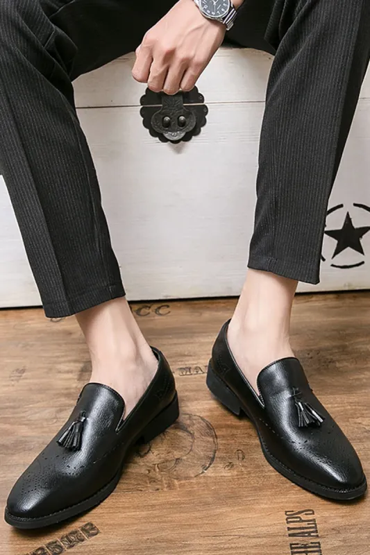 Black Leather Fringe Slip-On Men's Shoes sold by Zapaka