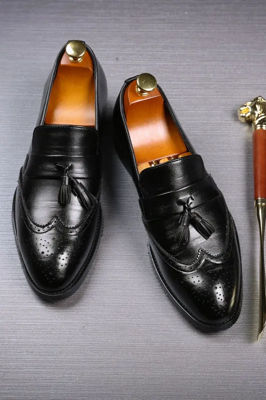 Black Slip-On Fringe Men's Party Shoes sold by Zapaka