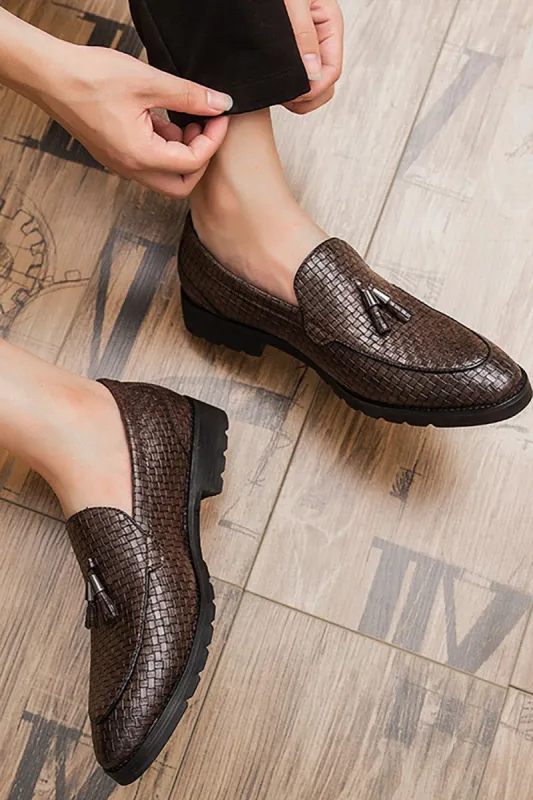 Brown Leather Slip-On Fringe Men's Shoes sold by Zapaka