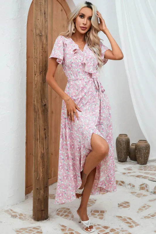 Pink Floral Maxi Wrap Dress sold by Zapaka