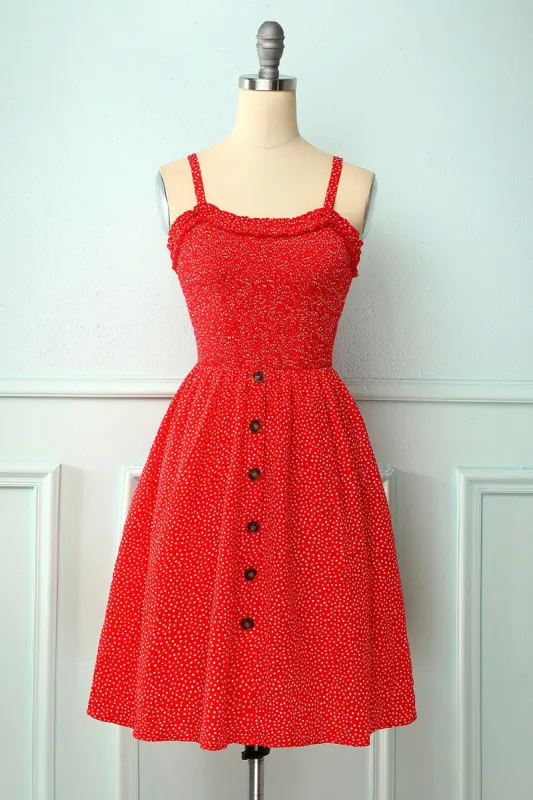 Vintage Red Floral Dress With Button sold by Zapaka