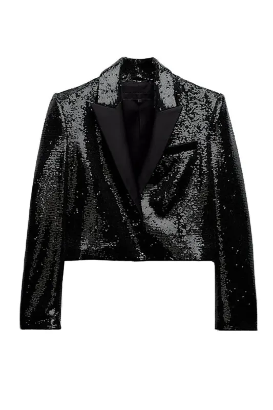 Sparkly Black Sequins Cropped Women Blazer sold by Zapaka