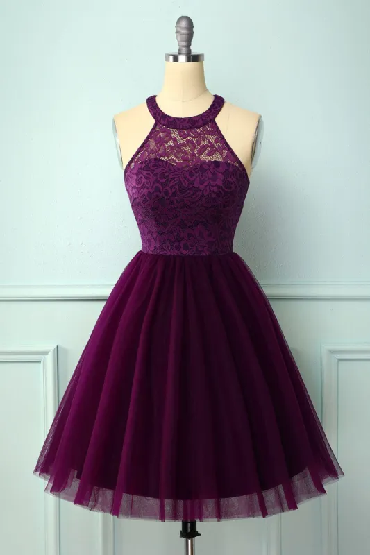 Purple Halter Lace Dress sold by Zapaka
