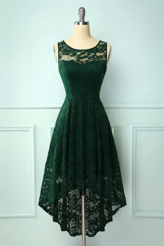 Dark Green High Low Lace Party Dress sold by Zapaka