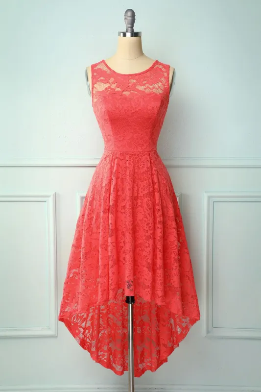 Coral High Low Lace Party Dress sold by Zapaka