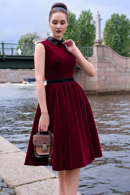 Burgundy Velvet Short Dress sold by Zapaka